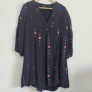 Miss Me Boho Embroidered Hi Low Dress Large Navy
